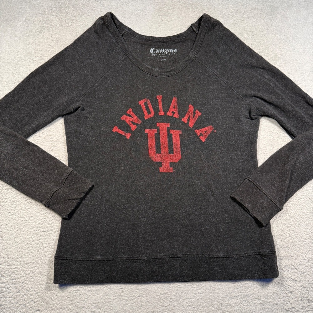 Vintage Campus Couture Indiana University Top Womens M Gray Raglan IU USA Made